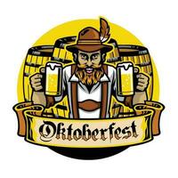barbado bávaro hombre con cerveza barril para Oktoberfest vector