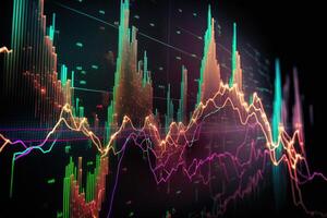 , stock market chart lines, financial graph on technology abstract background represent financial crisis, financial meltdown. Technology concept, trading market concept. photo