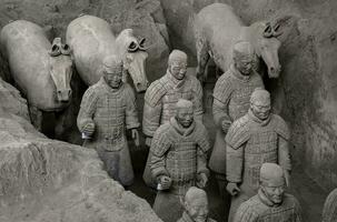 XIAN,CHINA -OCT 24-The Terracotta Army or the Terra Cotta Warriors and Horses, buried in the pits next to the Qin Shi Huang's tomb in 210-209 BC. October 24, 2015 in Xian of Shaanxi Province, China. photo