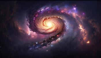 Space nebula night gallaxy illustration. Cosmos universe astronomy. Generative AI. photo