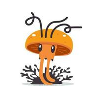 Cute mushroom. Cartoon fungus cordyceps. Mushroom spread concept. Microorganisms. Funny character on white background vector