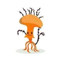 Cute mushroom. Cartoon fungus cordyceps. Mushroom spread concept. Microorganisms. Funny character on white background vector