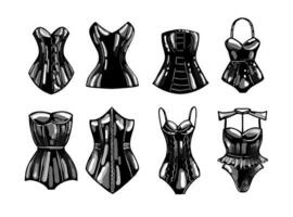 black latex. female corset. Leather underwear fetish. vector