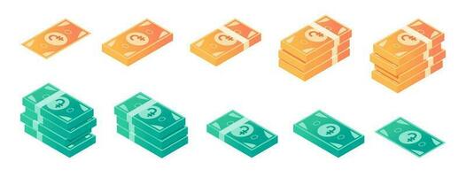 Armenian Dram Banknote Isometric Icon Set vector