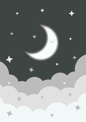 Cloud and moonlight illustration design. Graphic design illustration for print. Poster