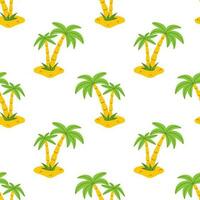 Vector seamless pattern with palm tree in flat design. Two palm trees on the beach. Summer tropical background with coconut tree. Pattern with exotic landscape with palm trees.