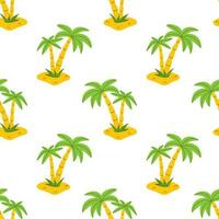 Vector seamless pattern with palm tree in flat design. Two palm trees on the beach. Summer tropical background with coconut tree. Pattern with exotic landscape with palm trees.