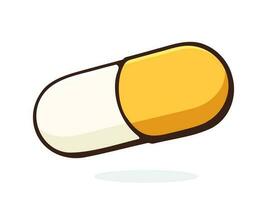 Illustration of yellow and white pill with contour vector