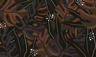 Modern exotic jungle plants illustration pattern vector