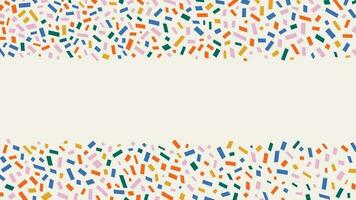 Festive frame background with colorful confetti. Many falling tiny confetti on white background. Celebration backdrop, vector graphic design