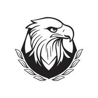 A black and white eagle head with a laurel wreath. vector