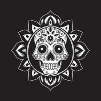 A skull with a floral pattern art Illustration hand drawn style black and white premium vector