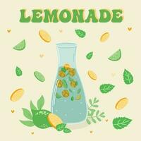 Lemonade and  drink in a jug and a glass with slices of lemon and ice. vector illustrator