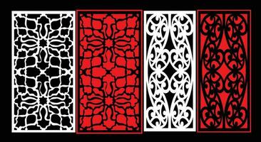 Decorative wall panels set Jali design CNC pattern, laser cutting pattern, router CNCcutting.Jali Laser cut decorative panel set with lace pattern. vector