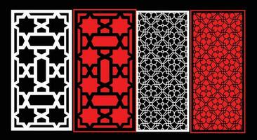 Decorative wall panels set Jali design CNC pattern, laser cutting pattern, router CNCcutting.Jali Laser cut decorative panel set with lace pattern. vector