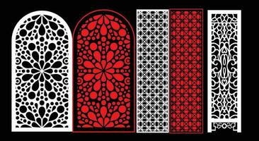 Decorative wall panels set Jali design CNC pattern, laser cutting pattern, router CNCcutting.Jali Laser cut decorative panel set with lace pattern. vector