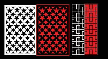 Decorative wall panels set Jali design CNC pattern, laser cutting pattern, router CNCcutting.Jali Laser cut decorative panel set with lace pattern. vector