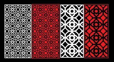 Decorative wall panels set Jali design CNC pattern, laser cutting pattern, router CNCcutting.Jali Laser cut decorative panel set with lace pattern. vector