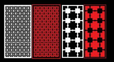 Decorative wall panels set Jali design CNC pattern, laser cutting pattern, router CNCcutting.Jali Laser cut decorative panel set with lace pattern. vector