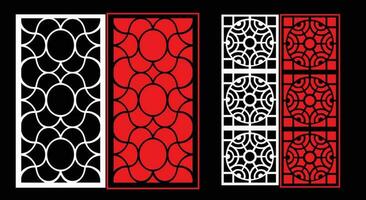 Decorative wall panels set Jali design CNC pattern, laser cutting pattern, router CNCcutting.Jali Laser cut decorative panel set with lace pattern. vector