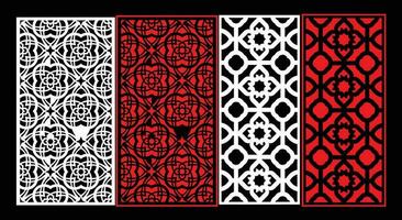 Decorative wall panels set Jali design CNC pattern, laser cutting pattern, router CNCcutting.Jali Laser cut decorative panel set with lace pattern. vector