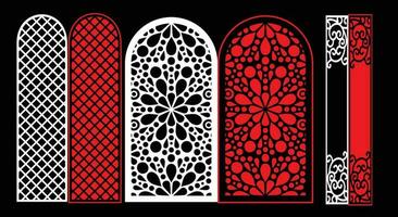 Decorative wall panels set Jali design CNC pattern, laser cutting pattern, router CNCcutting.Jali Laser cut decorative panel set with lace pattern. vector