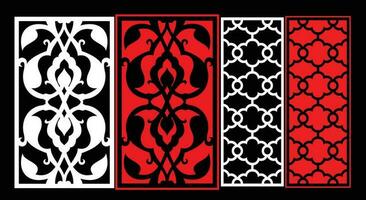 Decorative wall panels set Jali design CNC pattern, laser cutting pattern, router CNCcutting.Jali Laser cut decorative panel set with lace pattern. vector