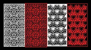 Decorative wall panels set Jali design CNC pattern, laser cutting pattern, router CNCcutting.Jali Laser cut decorative panel set with lace pattern. vector