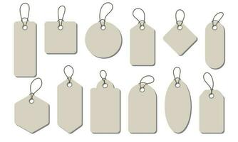 Realistic price tag set. Price tag collection. Paper labels set. Blank cardboard price tags. Set of sale tags and labels. Vector illustration