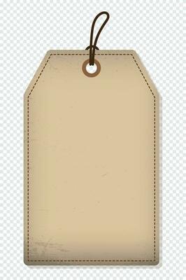 Blank old paper label or cloth tag. Brown price tag with rope. Template shopping label. Blank discount and price tag on paper. Vintage price tag. Vector illustration