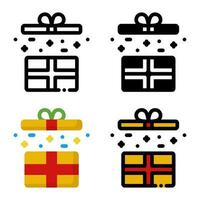 Gift box icon set. Colorful cartoon gift box icon. Gift box logo. Set of gift box with ribbon. Box line icons. Surprising gift box. Vector illustration