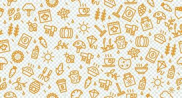 Autumn seamless pattern. Autumn background. Collection autumn icons. Leaves, mushroom, acorn, berries. Vector illustration