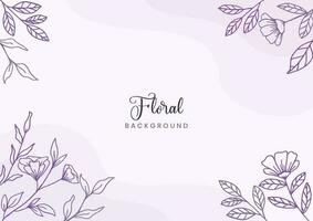 Beautiful Purple floral background with hand drawn leaves and flower border on pastel flat color for wedding invitation or engagement or greeting card vector