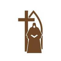 Christianity religion icon, priest, cross, church vector