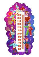 Kids height chart, shapito circus cartoon clowns vector