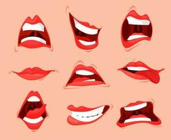 Cartoon mouth expressions, isolated woman lips vector