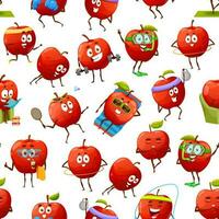 Cartoon apple fruit characters seamless pattern vector