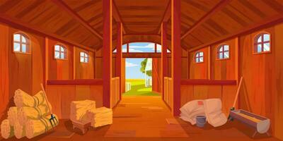 dibujos animados granja estable o granero interior con henil vector
