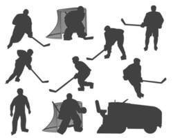 Ice hockey players silhouette, referee, resurfacer vector