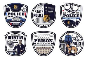 Police, detective, justice icons of law and order vector