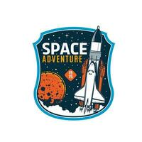 Space shuttle icon, galaxy explore vector emblem