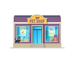 Pet care and food shop building, store facade vector