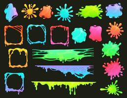 Cartoon colorful slime frames, splash blob drips vector