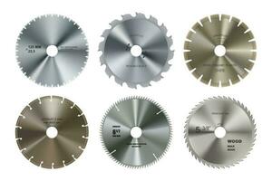 Realistic circular saw blade discs, cutting tool vector