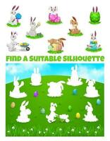 Kids game, find correct shadows of Easter egg hunt vector