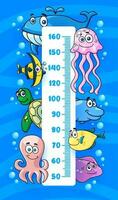 Kids height chart ocean animals and fishes vector