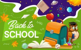 School supplies and owl banner of education vector