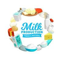 Dairy products icon of farm milk, cheese, eggs vector