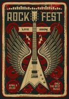Rock guitar retro poster, music festival concert vector