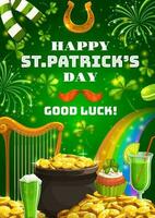 patricks día irlandesa símbolos de suerte y fortuna vector